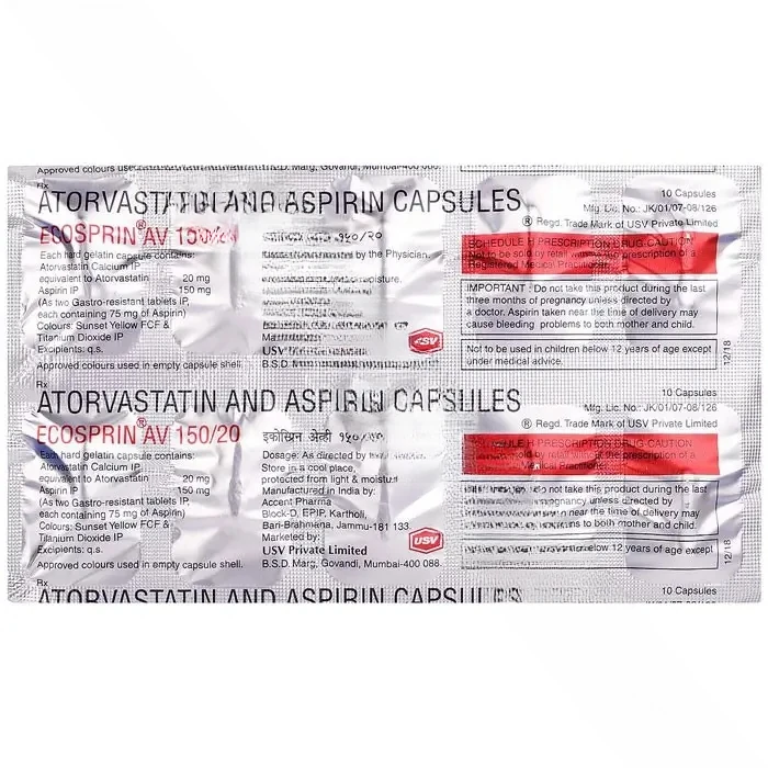 Ecosprin AV 150/20 Mg (Atorvastatin/Aspirin)