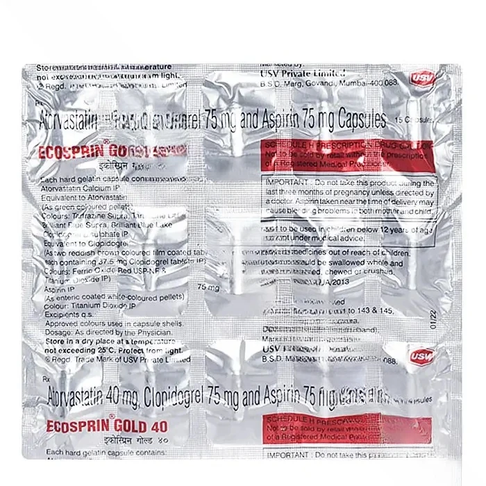 Ecosprin Gold 40 Mg (Atorvastatin/Clopidogrel/Aspirin)